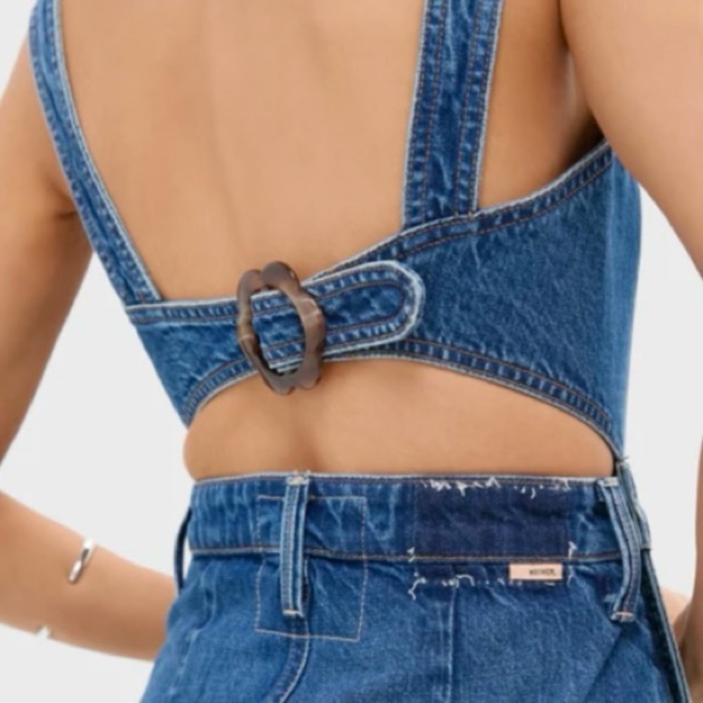MOTHER The Over It Denim Cutout Mini Dress Medium - Picture 3 of 12